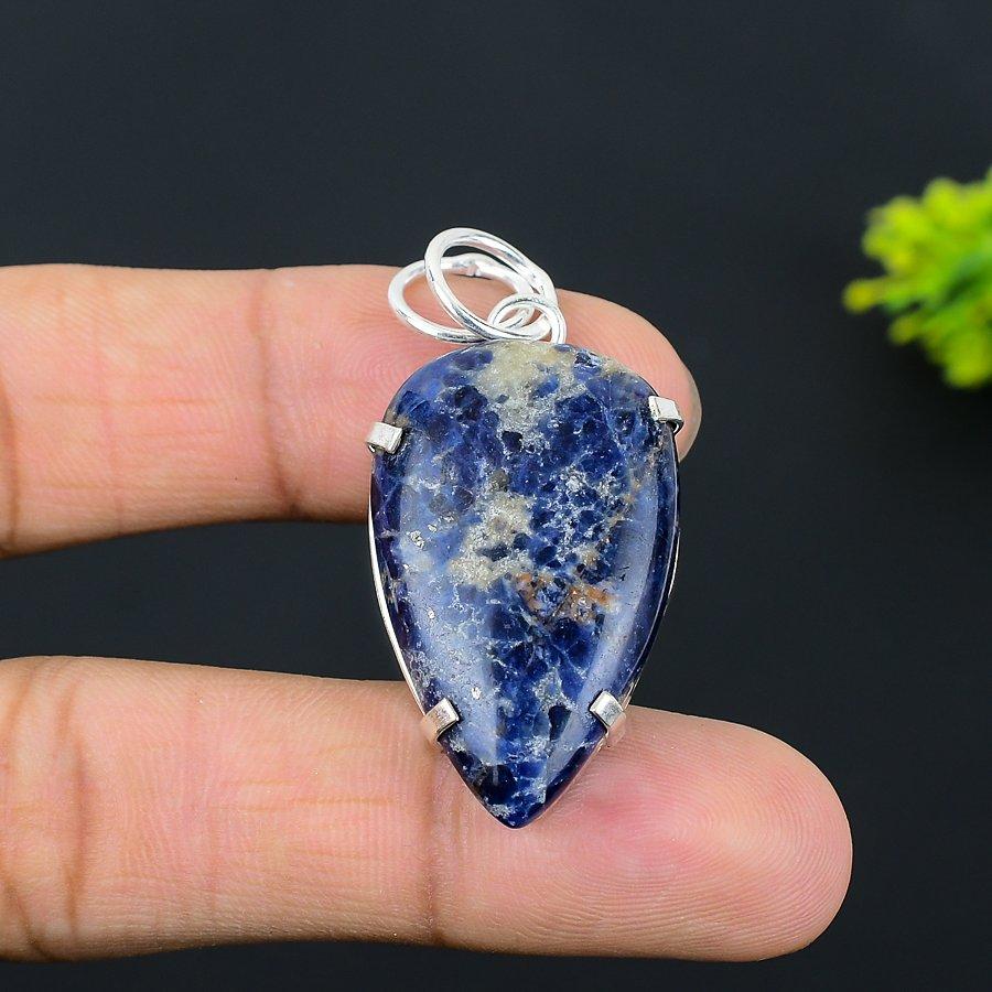 Sodalite Gemstone Handmade 925 Sterling Silver Jewelry Pendant 1.97" J3R87