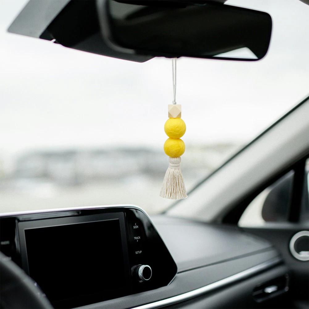 Handmade Heart Tassel Car Hanging Ornament - French Retro Style Woven Mirror Pendant, Bohemian Romantic Gift