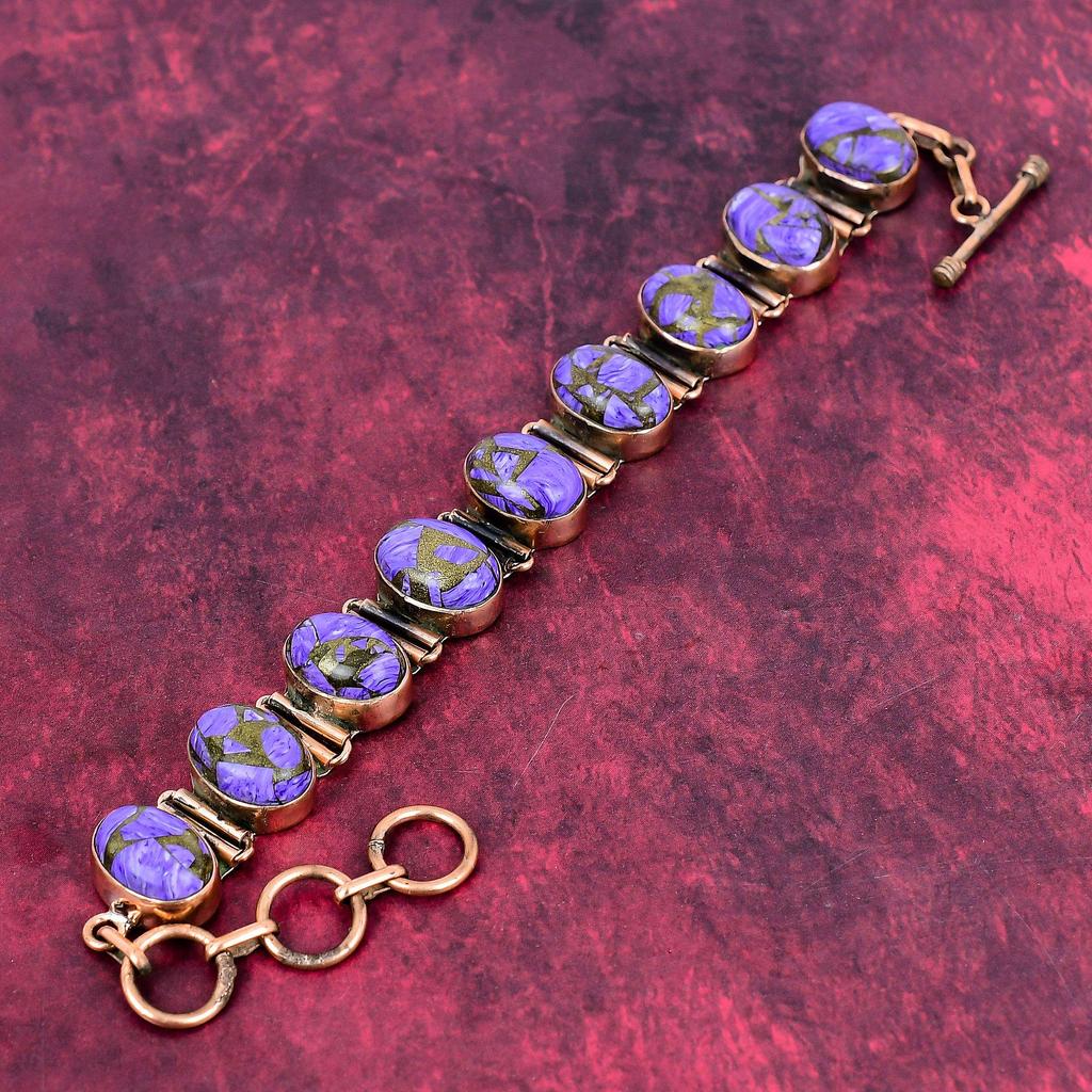 Copper Charoite Bracelet Adjustable Bracelet Copper Bracelet Gemstone Jewelry