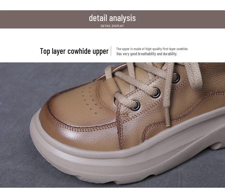 Women's Retro Genuine Leather Ankle Boots - Warm, Versatile, Thick Sole, Casual British Martin Style for Autumn and Winter.