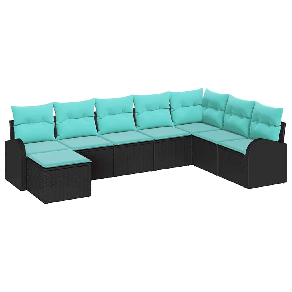 Sofa Set with Cushions 8 pcs Black and Turquoise Poly Rattan