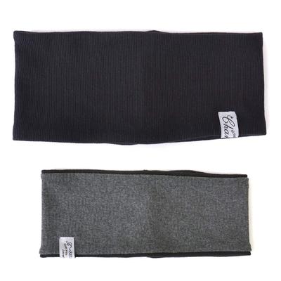 CHARM Turban Hairband X Ribbed Reversible Cotton Wide [Free Size/Black Gray] Hairband,