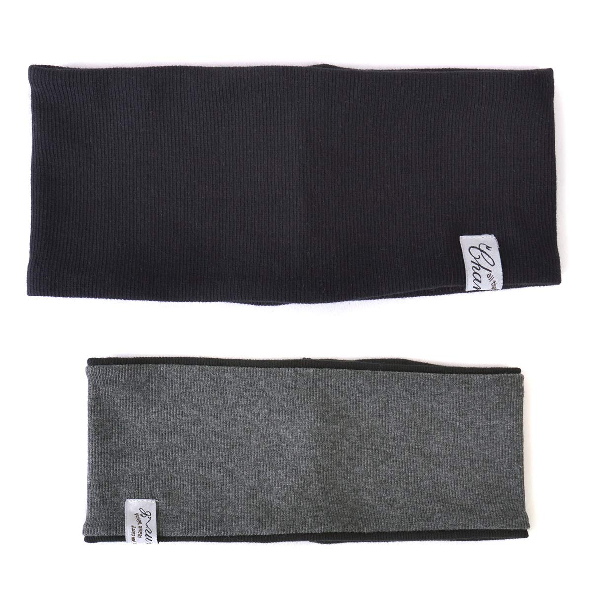 

ШАРМ Тюрбан Повязка на голову x В рубчик Двусторонняя Хлопок Широкая [Свободный размер/Черный Серый] Повязка на голову,