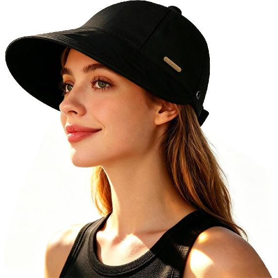 Women Sun Hat Wide Brim Hat Ponytail Baseball Cap Foldable Packable for Summer Beach Golf Hiking Fishing