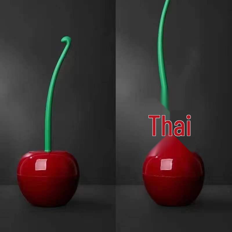Cherry Soft-Bristle Toilet Brush Set with Long Handle