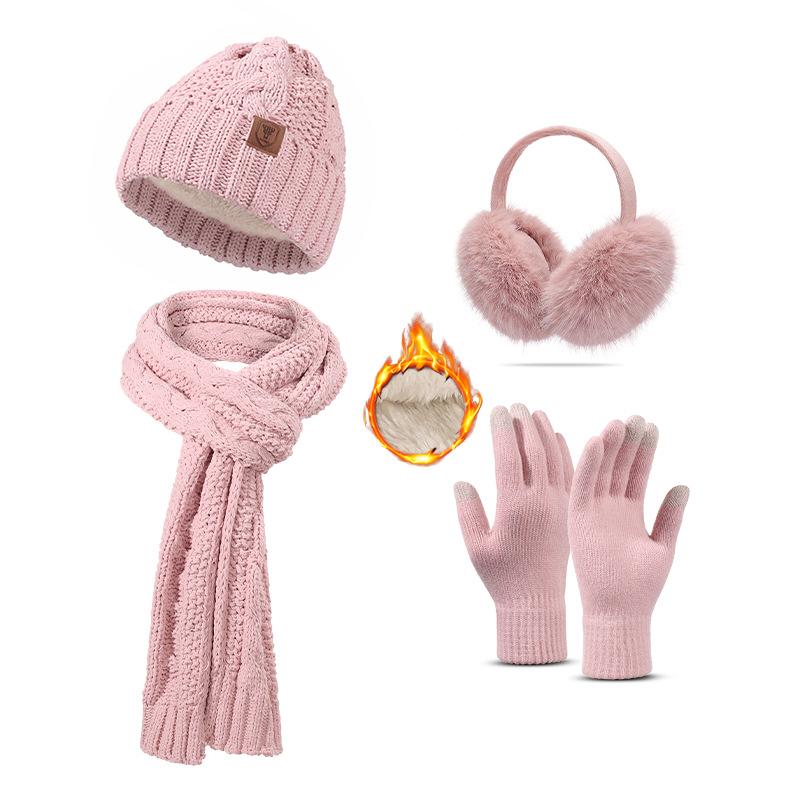 Hat Scarf Gloves Socks Four Piece Set Plus Velvet Thickened Adult Winter Warm Knitted Hat Set