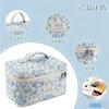 Blue Floral Quilted Cosmetic Bag Large Capacity Handheld Makeup Organizer Travel Toiletry Bag