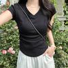 Plain Cotton Short Sleeve T Shirt With Pleated Detail For Casual Wear