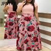 JPNTKY Floral Print Patchwork Short Sleeve Bohemian Dress Women Summer O-Neck Big Swing Long Dresses