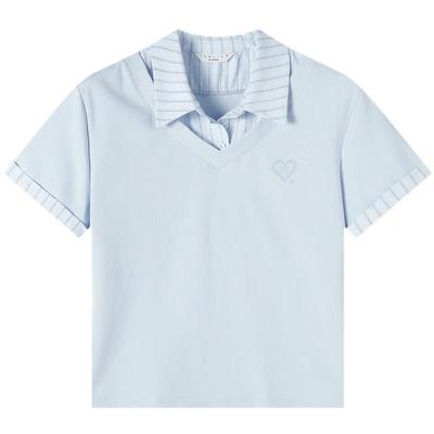 TonLion Damen Sommer Faux Zweiteiler Kurzarm Poloshirt