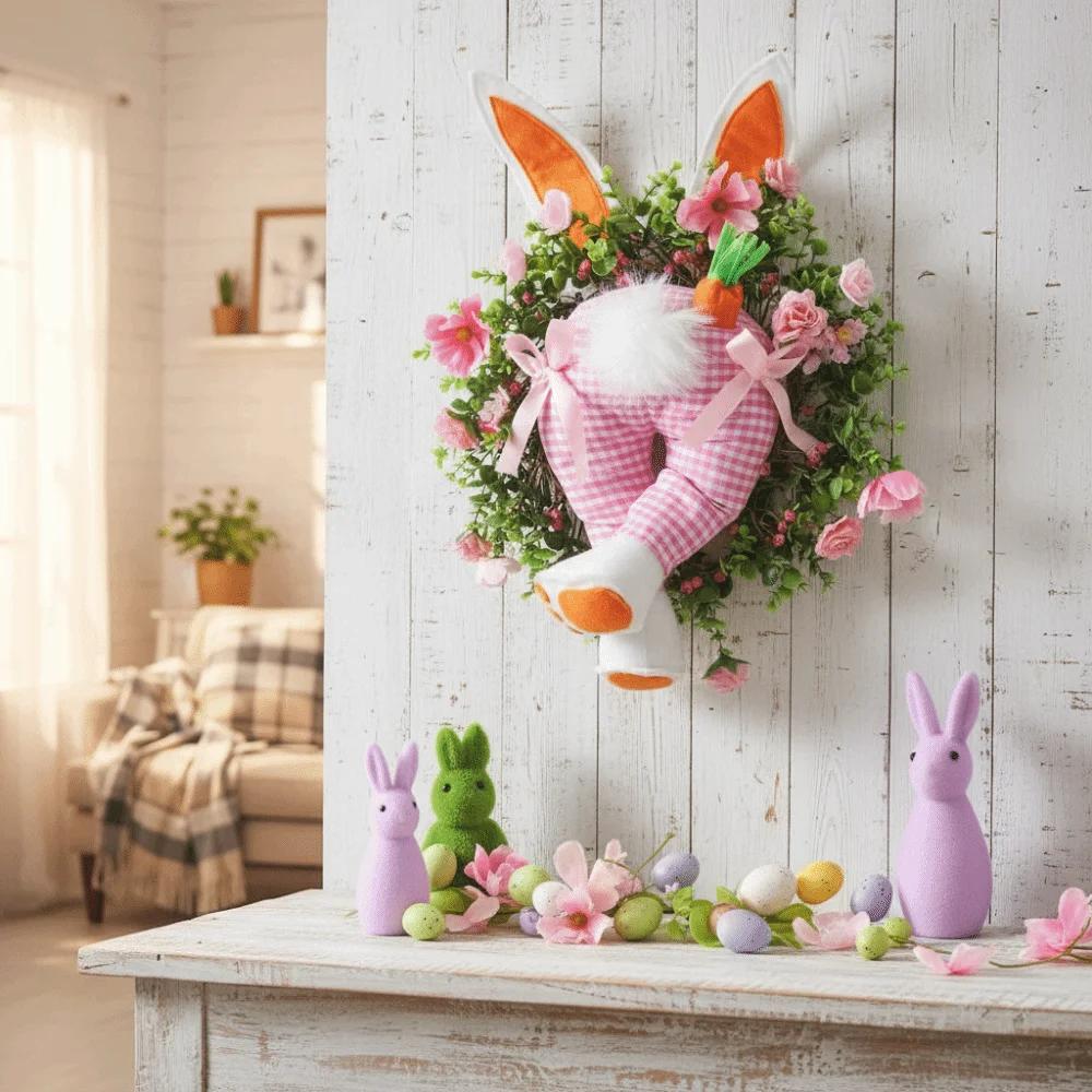 Realistic Design Easter Bunny Wreath Fresh Decoration Reusable Material Bunny Bottom Wreath Realistic Wreath Easter Decoration