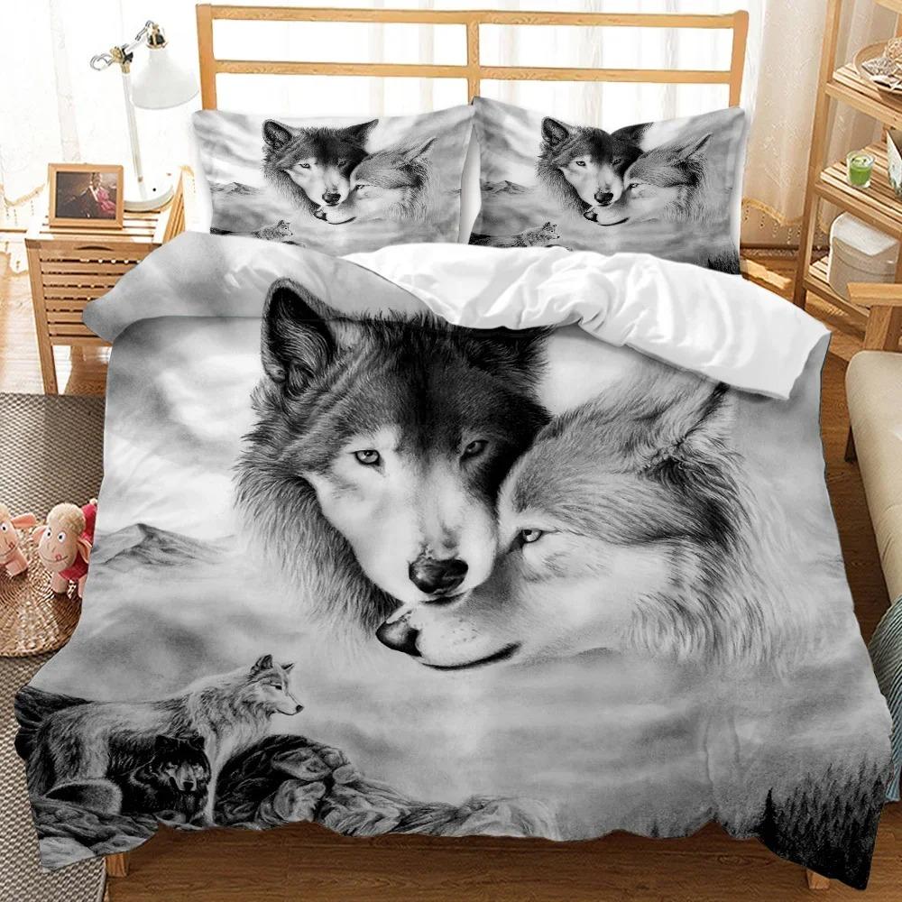 3D Design Printed Wolf Bed Cover Kit Wild Snow Wolf Animal Comforter Cover Full Size Single Size Full Queen Dimension King Size Adult Kids Bedclothes
