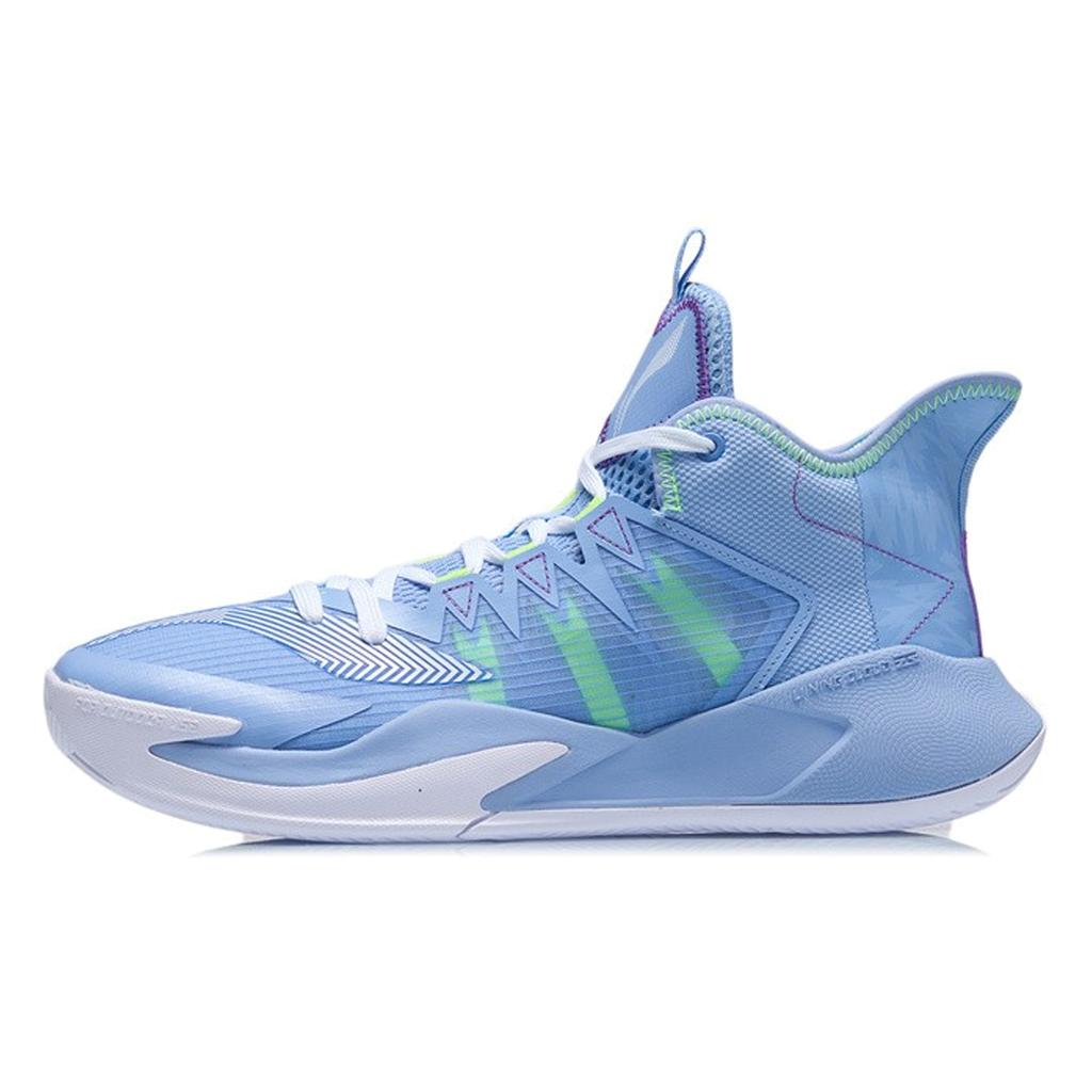 New LiNing Storm Cushioning Anti Slip And Wear Resistant Breathable Coverage Support Mid Top Basketball Shoes Men's Blue ABFR007-1