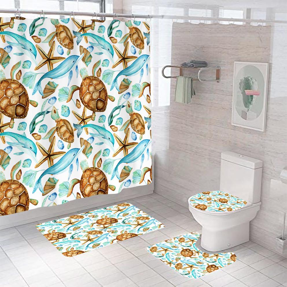 Bathroom Shower Curtain Four-piece Digital Printing Sand Underwater World Waterproof Shower Curtain Shower Curtain Partition Curtain Bath Mat