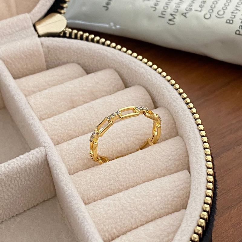 Elegant French Style Colorful Zirconia Double Layer Open Ring For Women Fashionable