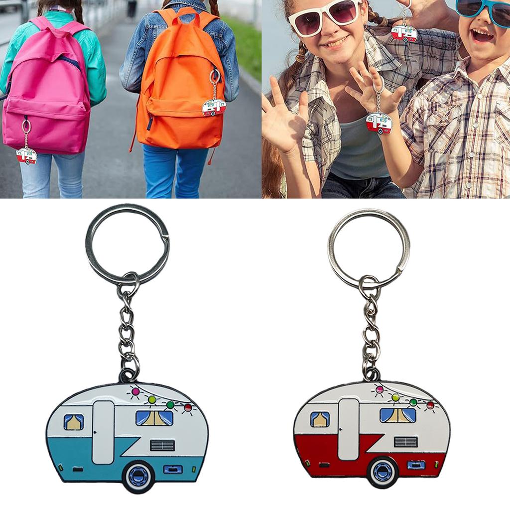 Modischer doppelseitiger Metall-Campinganhänger-Schlüsselanhänger-Charm-Anhänger-Accessoire für Camping-Paare, Camper, Enthusiasten