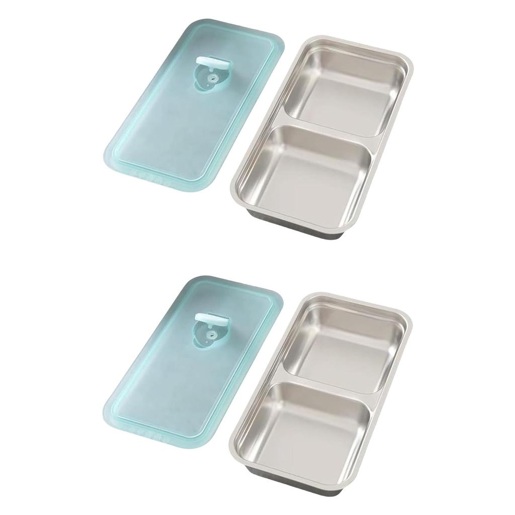 Stainless Steel Snack Containers with Lid 2 Compartment Lunch Box Food Storage Meal Prep Container for Outdoor Camping