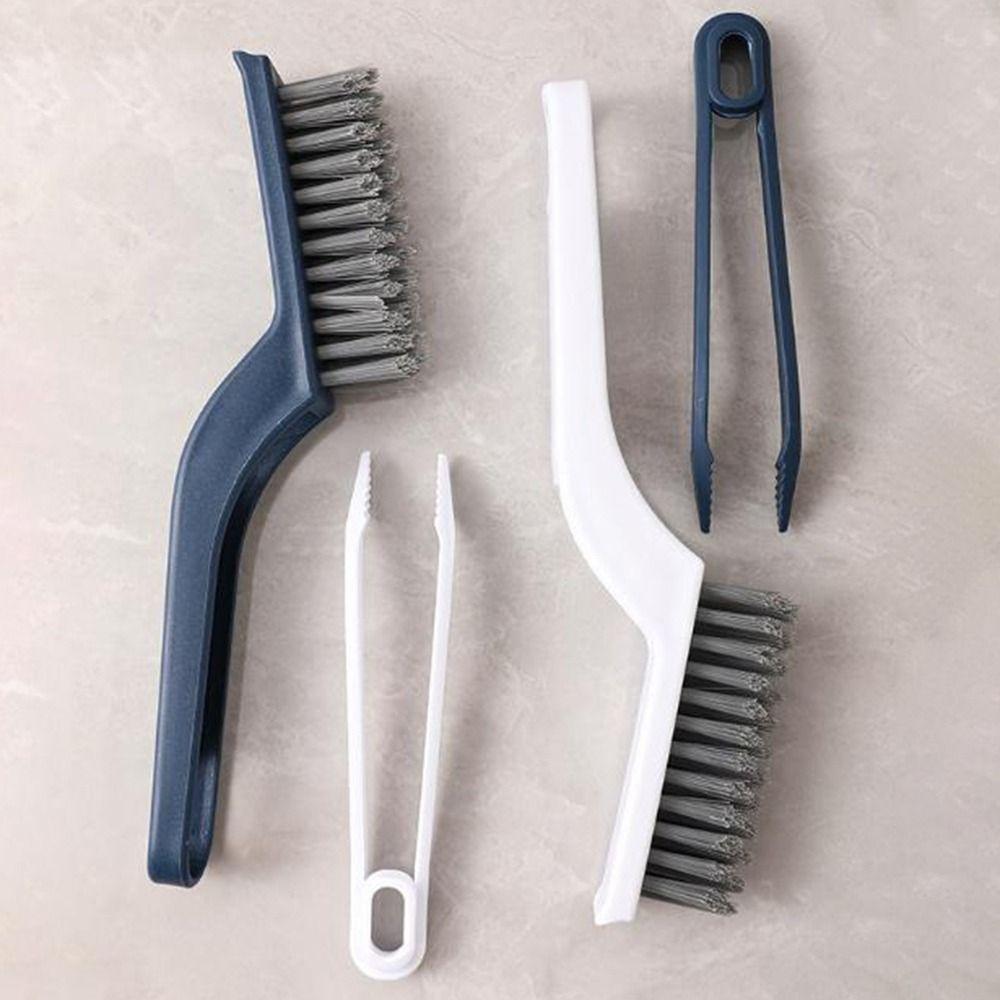 2Pcs 2-in-1 Crevice Cleaning Brush Hard Bristle with Hair Clip Gap Cleaning Brush Plastic Floor Seam Brush Kitchen Gadgets