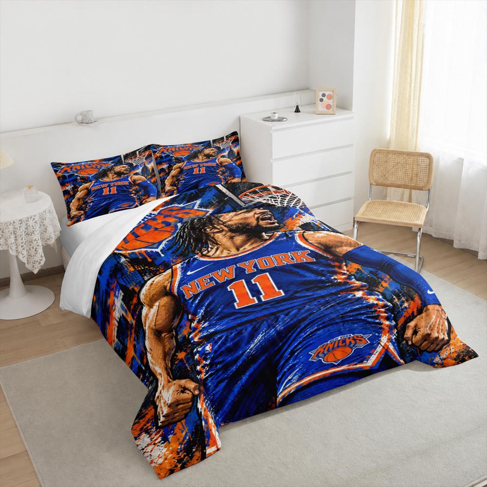 New York Knicks Basketballspieler Illustration Bettwäscheset - Bettwäscheset (1 Bettbezug, 2 Kissenbezüge, Bettdecke nicht enthalten). 135x200cm blue