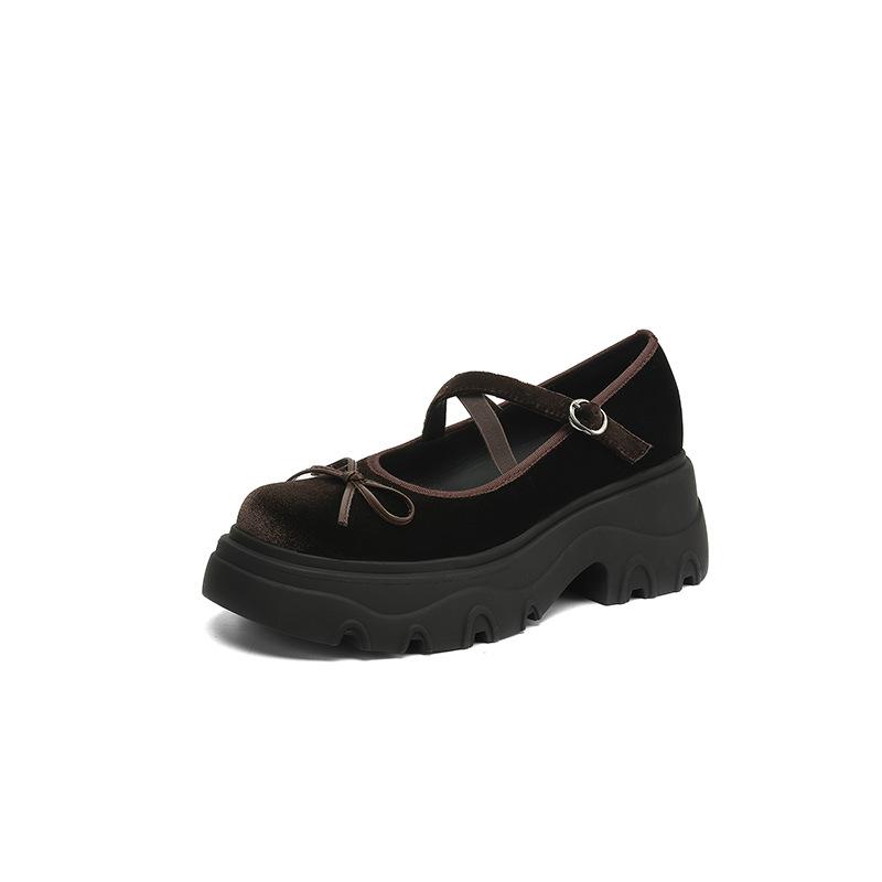 

Black round head versatile jk platform small leather shoes women s 2025 new spring retro French shallow mouth Mary Jane shoes 39 коричневый