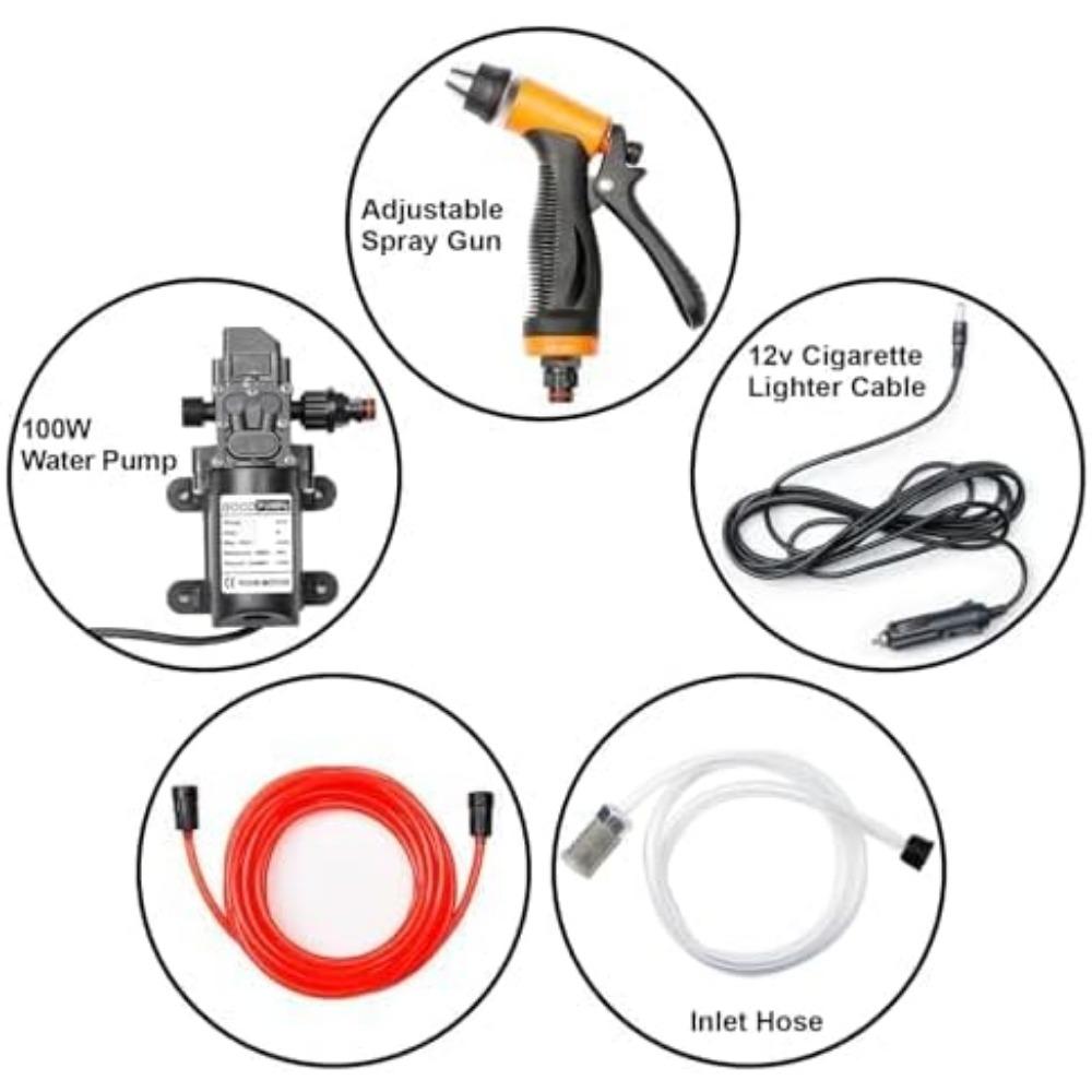 Portable Intelligent Electric Pressure Washer Pump 100W 160 PSI 12V Portable Pressure Powerful Washing Kit with 21.3 Feet PVC Ho