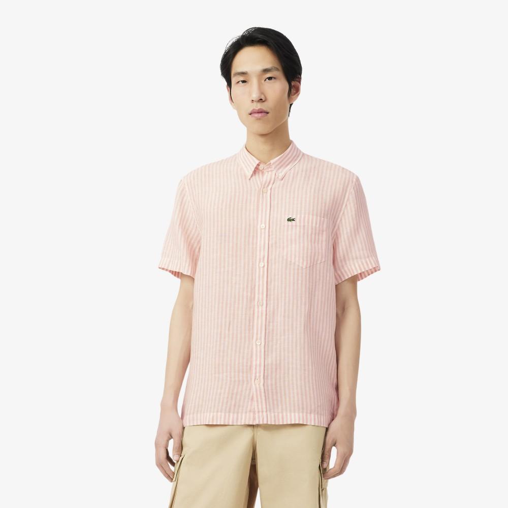 Lacoste Men's Linen Stripe Short-Sleeve Shirt CH8061-56GTIM