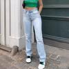 Jeans lavati in denim da donna, pantaloni dritti, tasche, vita alta, lunghezza alla caviglia, larghi, rovinati, tinta unita, casual, basic, vintage, taglie forti