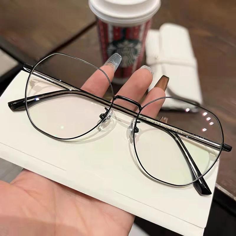 Fashion Polygonal Metal Frame Shiny Shortsighted Eyeglasses Anti Blue Light TR90 Myopia Glasses With Grade -0.5To -6.0