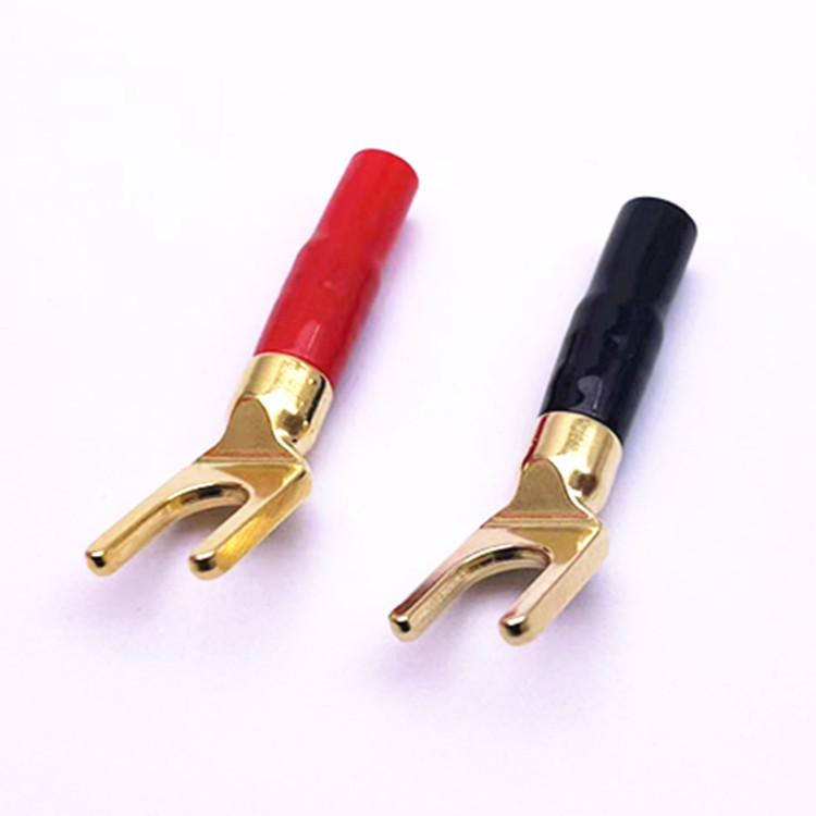 Gold-Plated Y/U Type Speaker Audio Cable Plug with Soft Rubber and Copper Body