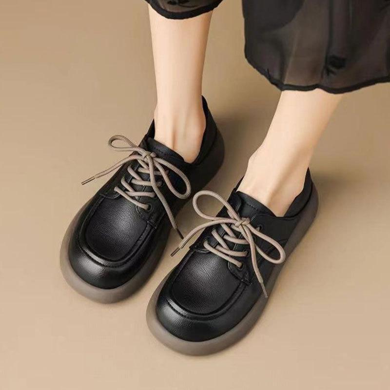 Ležérní šněrovací malé kožené boty dámské 2025 podzim nové britský styl měkká podrážka jedny boty dva způsoby nošení dojíždění do práce malé kožené boty