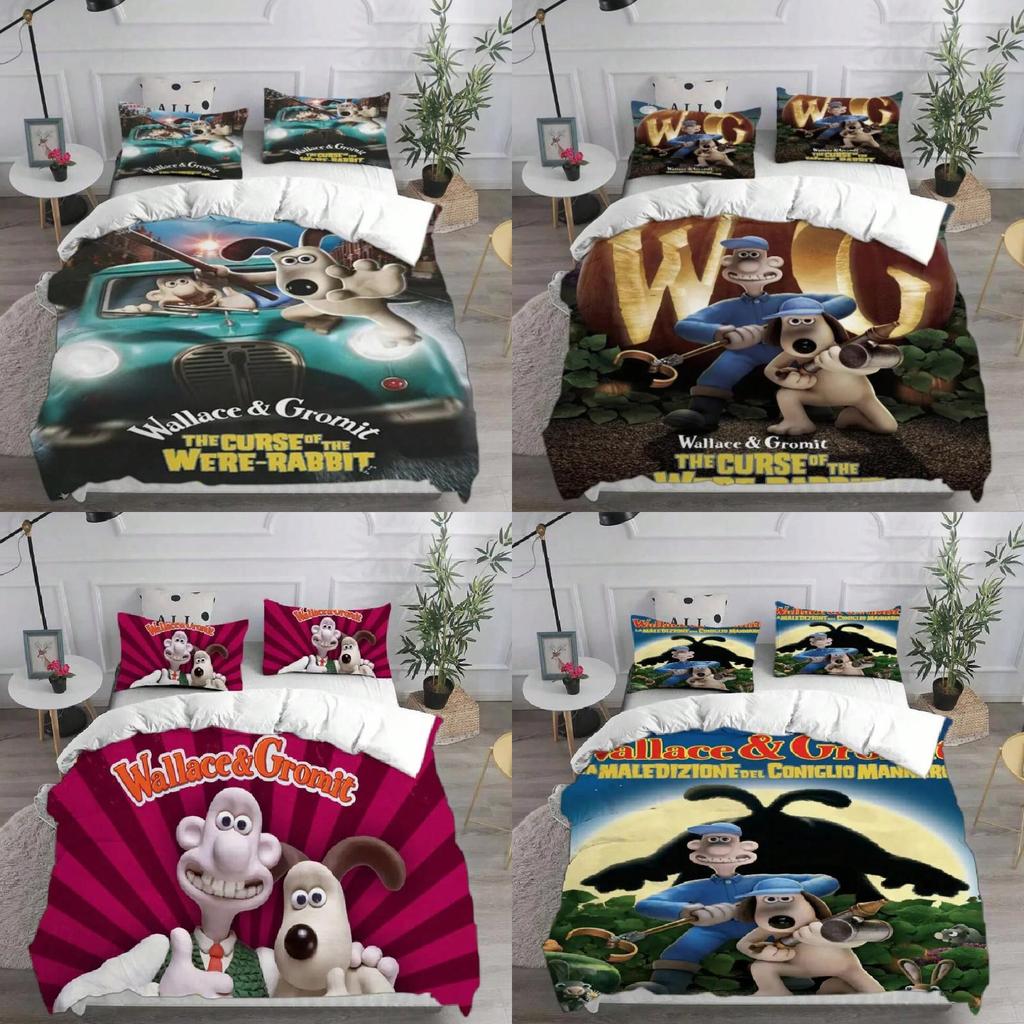 Wallace And Gromit Pattern Print Bedding Set With Multisize Options For Bedroom Use