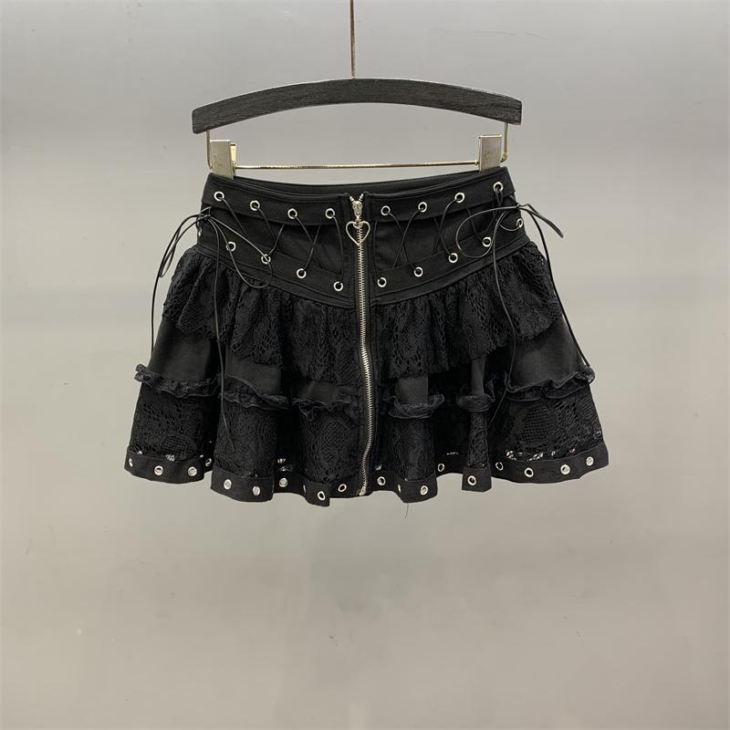 Lace Splicing Cake Skirt Skirt Women's Summer New Design Strap Zipper a Word Puffy Skirt