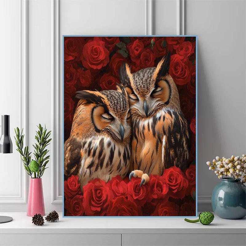 Owl and roses Pattern 3pcs 100% Round Full Drill 5D DIY Diamond Painting Embroidery Cross Stitch Rhinestone Décor