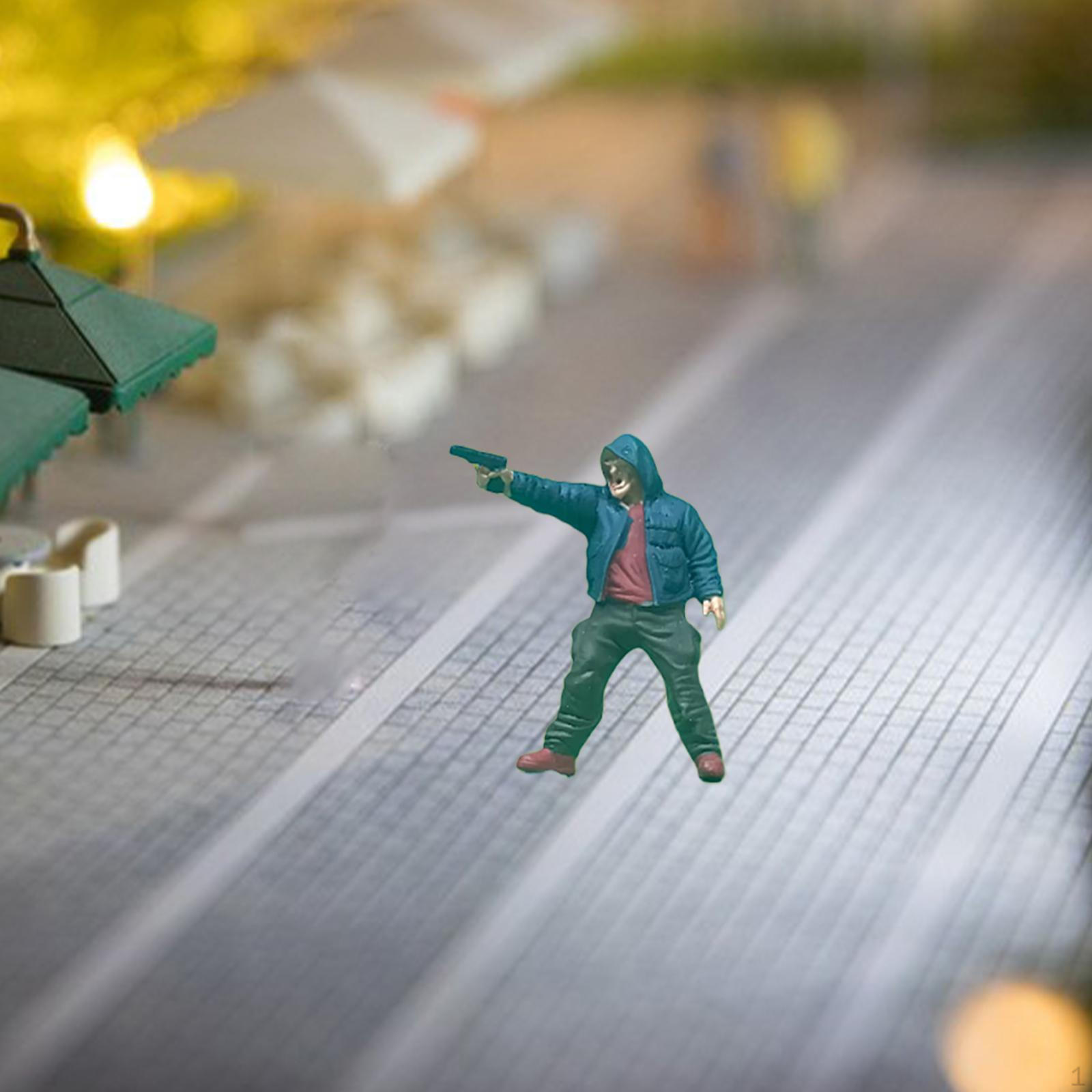 1/64 Miniature Street Mini Robber Tiny People Model for Train Layout Scene Desktop Wearing a hat