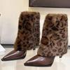 Leopard Fur Women Ankle Boots Pointed Toe Sexy High Heels Shoes 2025 Trend Fashion Leather Pumps Designer Winter Botas De Mujer