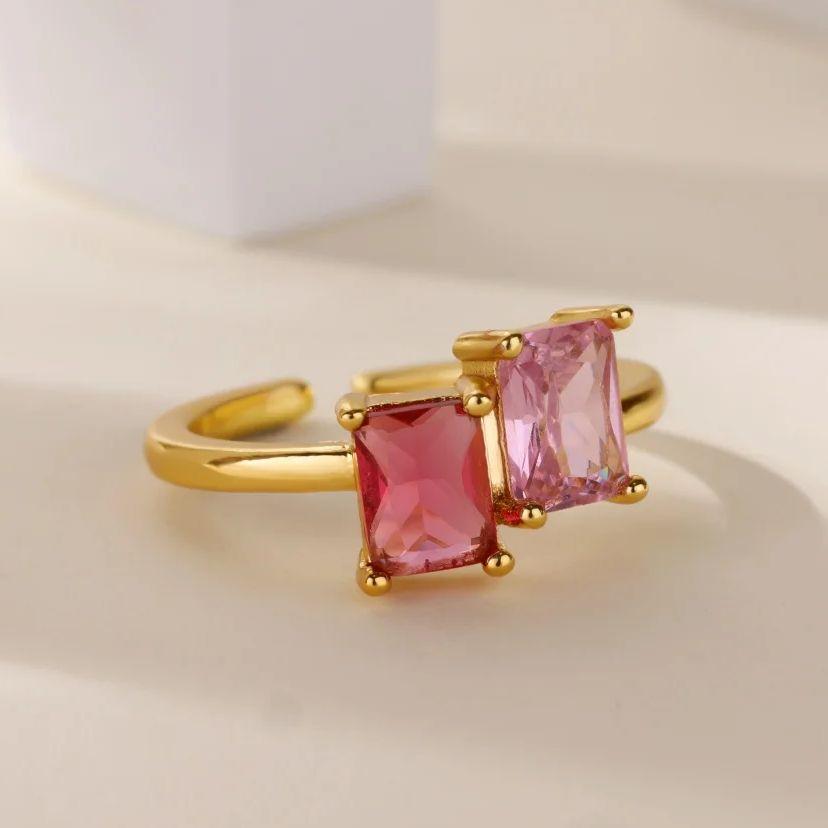 Stainless Steel Zircon Square Ring for Women 18K Gold Plated 2 Colors Adjustable Ring Hypoallergenic Dainty Trendy Jewelry