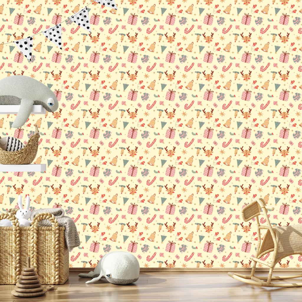Christmas Cream and Coral Wallpaper for Living Room and Bedroom 50x1000