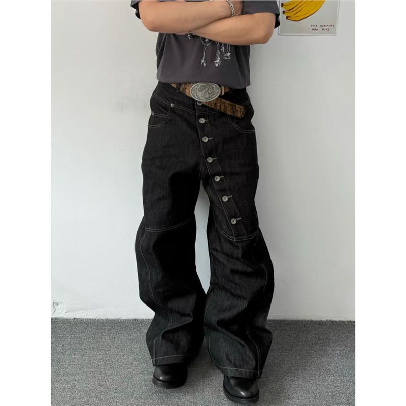 New American Retro Design Curved Long-breasted Casual Pants Silhouette Denim Original Cow Scimitar Jeans