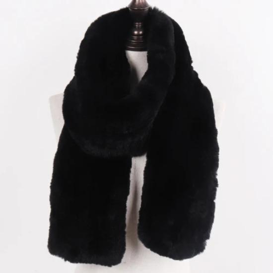 

Новый женский шарф из натурального вязаного кроличьего меха рекс, модный роскошный брендовый шаль, меховые шарфы, однотонный русский зимний меховой нашейный платок 170cm чёрный