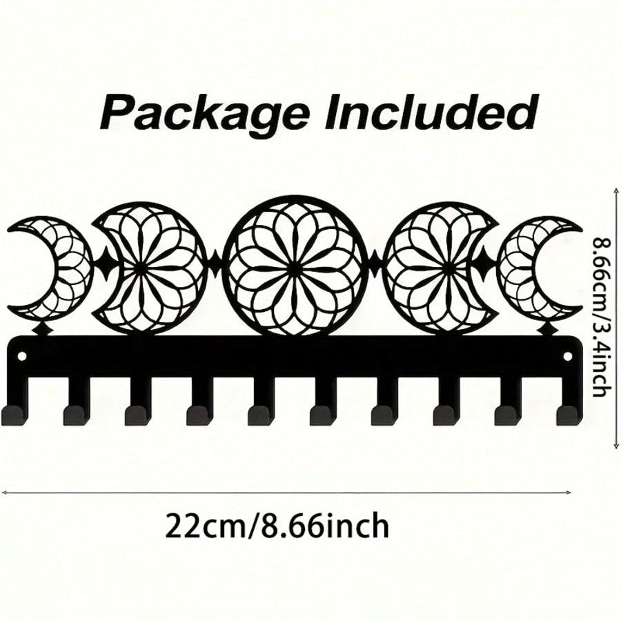 

Moon Phase Metal Key Holder 10 Hooks Wall Mounted Pet Leash Storage Art Decor TY10183-01