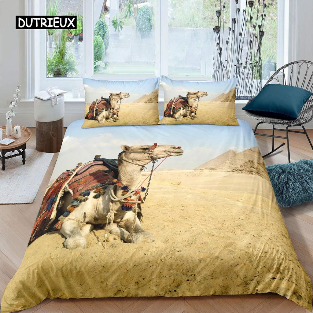 Camel Duvet Cover Set Sunset Desert Adventure Tehme Quilt Cover King Size Wildlife Animal Bedding Set for Children Teens Young