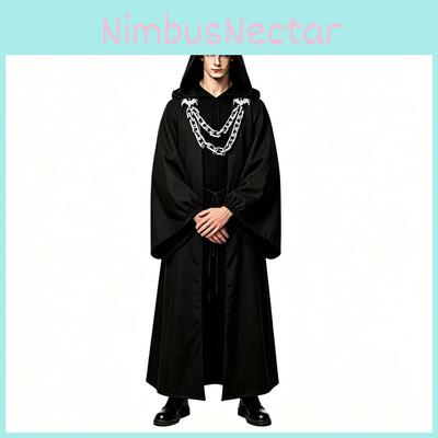 Gotisk troldmandskostume Med kæde Hætteklædt kappe Til Halloween Cosplay Fester