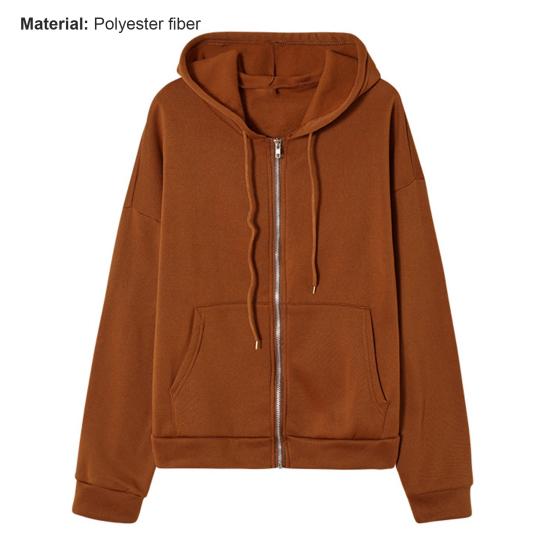Women Hoodies Hooded Zipper Autumn Winter Thick Solid Color Drawtring Sweatshirt Coat for Daily Wear
