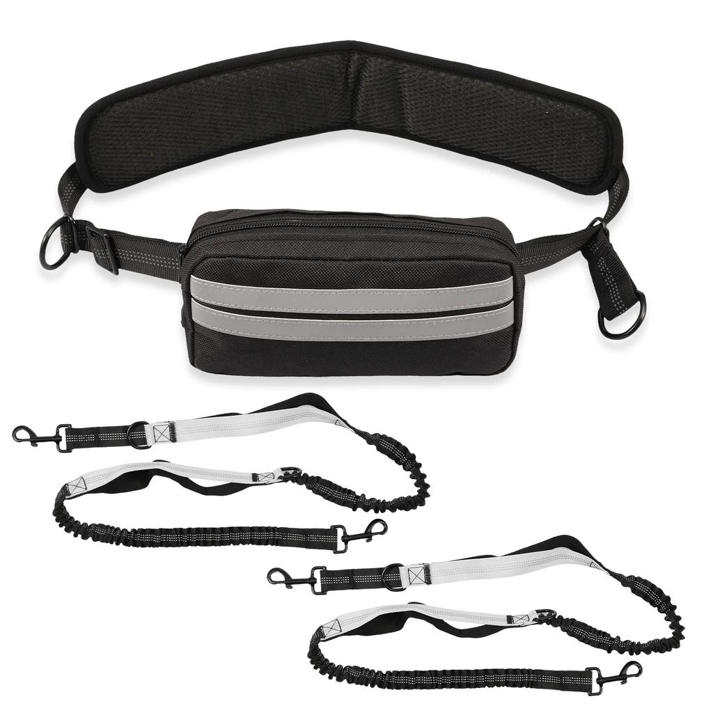 Hands Free Dog Leash for Running Walking Reflective Leash with Waist Bag Retractable Traction Rope for Running Walking Jogging