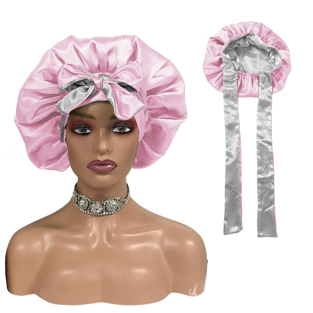 High Quality Personalized LOGO Hair Bonnets with Satin Head Wraps Custom Silk Sleep Tie Bonnet
