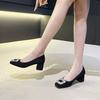 French square head rhinestone spring new square buckle high heels new temperament soft sole single shoes