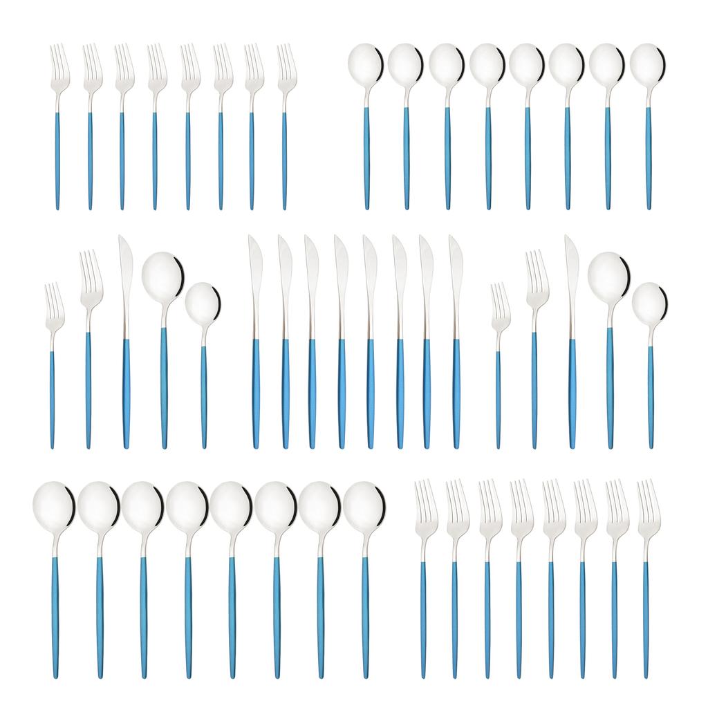 10People Black Silver Flatware Cutlery Set Knife Dessert Fork Spoon Dinnerware Stainless Steel Tableware Set Party Kitchen Tool