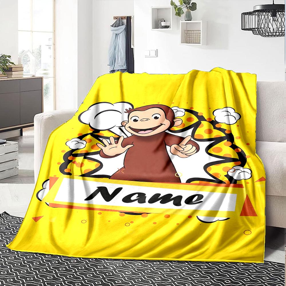 Custom Name Curious George Theme Printed Blanket - Perfect for Couch, Bed, Travel & Outdoor Use | Machine Washable, Cozy & Durable.