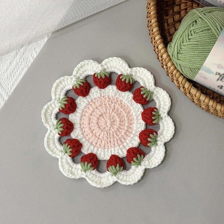 1Pc Handmade Strawberry Crochet Coasters for Protecting Tableware - an Elegant Decoration And Safeguard for Your Table