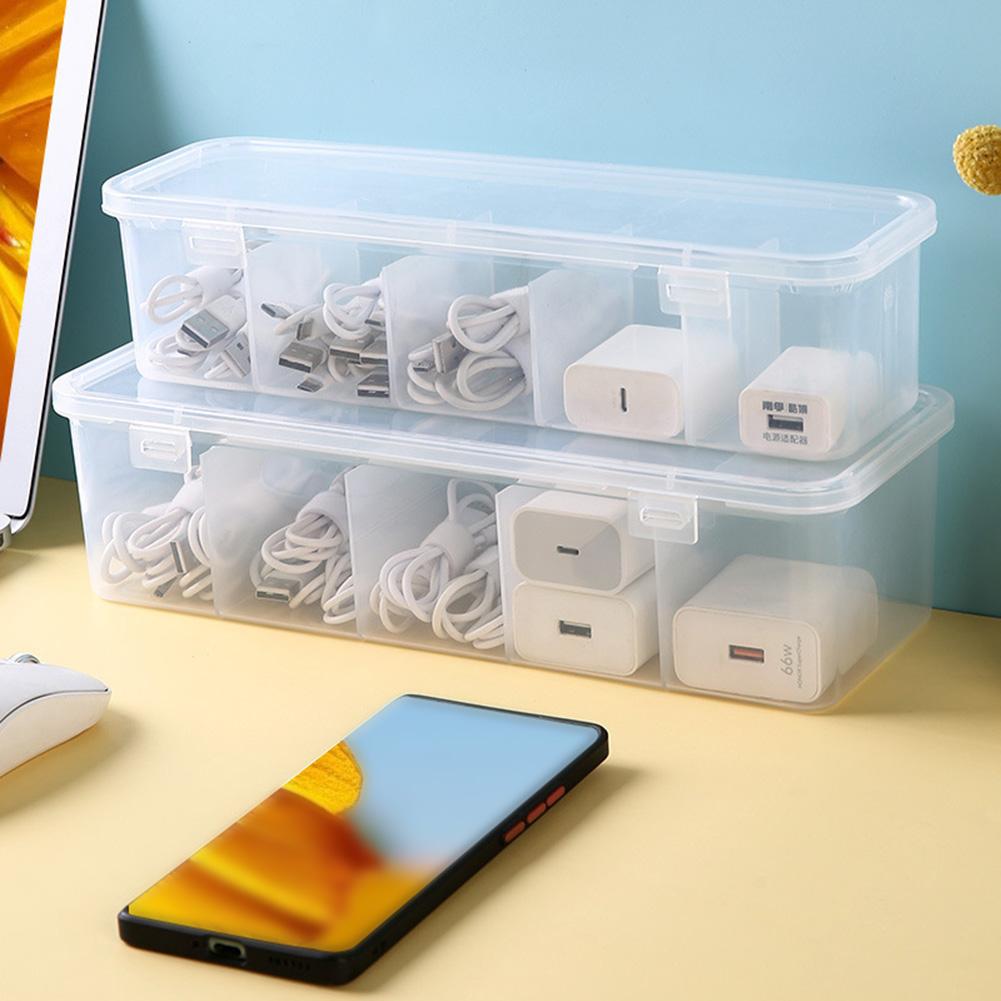 3 Pack Transparent Cable Organizer Boxes with Secure Snap Dust Cover for Organizing Tech Accessories and Small Personal Items